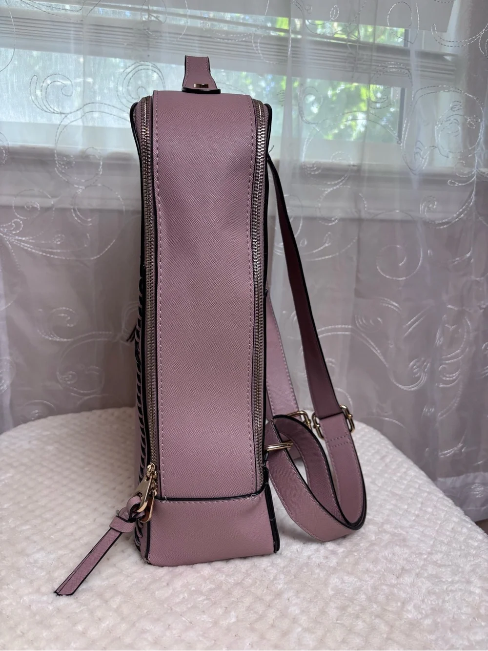 Cal Pak Kaya Faux Leather Lap Top Back Pack in Blush Color Gold Tone Hardware